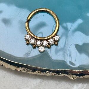 Gold Plated Clear Gem Split Ring Septum Ring Daith Piercing 16 gauge hoop new